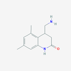 molecular formula C12H16N2O B13285284 4-(Aminomethyl)-5,7-dimethyl-1,2,3,4-tetrahydroquinolin-2-one 