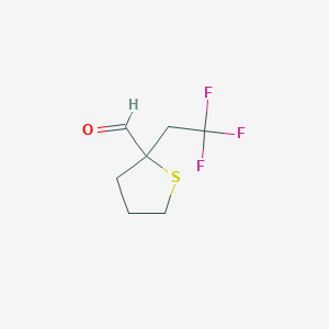 molecular formula C7H9F3OS B13285387 2-(2,2,2-Trifluoroethyl)thiolane-2-carbaldehyde 