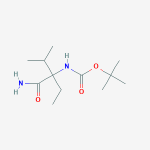 molecular formula C12H24N2O3 B13285680 tert-Butyl N-(1-carbamoyl-1-ethyl-2-methylpropyl)carbamate 