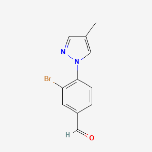 molecular formula C11H9BrN2O B13286093 3-Bromo-4-(4-methyl-1H-pyrazol-1-yl)benzaldehyde 