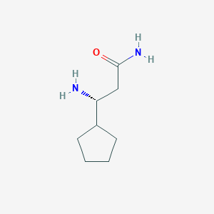 molecular formula C8H16N2O B13288412 (3R)-3-Amino-3-cyclopentylpropanamide 