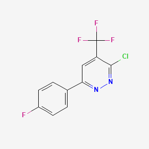 molecular formula C11H5ClF4N2 B13288422 3-Chloro-6-(4-fluorophenyl)-4-(trifluoromethyl)pyridazine 
