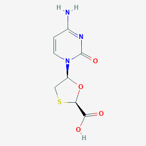 molecular formula C8H9N3O4S B132889 cis-5-(4-amino-2-oxopyrimidin-1(2H)-yl)-1,3-oxathiolane-2-carboxylic acid CAS No. 173829-09-9