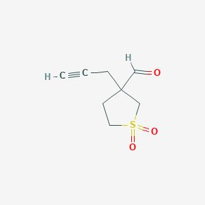 molecular formula C8H10O3S B13290721 1,1-Dioxo-3-(prop-2-yn-1-yl)-1lambda6-thiolane-3-carbaldehyde 