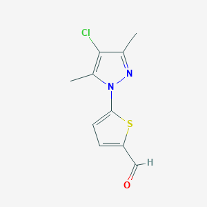molecular formula C10H9ClN2OS B13290751 5-(4-Chloro-3,5-dimethyl-1H-pyrazol-1-YL)thiophene-2-carbaldehyde 