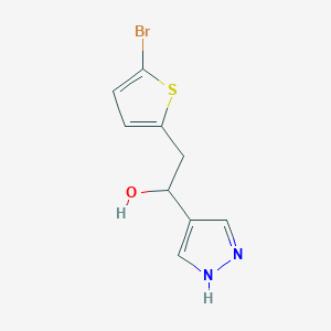 molecular formula C9H9BrN2OS B13291020 2-(5-Bromothiophen-2-yl)-1-(1H-pyrazol-4-yl)ethan-1-ol 