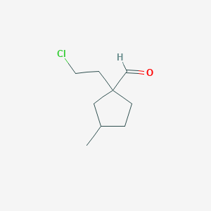 molecular formula C9H15ClO B13291058 1-(2-Chloroethyl)-3-methylcyclopentane-1-carbaldehyde 