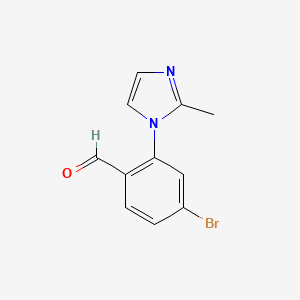 molecular formula C11H9BrN2O B13291121 4-Bromo-2-(2-methyl-1H-imidazol-1-YL)benzaldehyde 