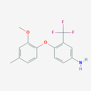 molecular formula C15H14F3NO2 B1329119 4-(2-Methoxy-4-methylphenoxy)-3-(trifluoromethyl)-phenylamine CAS No. 946784-20-9