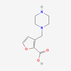 molecular formula C10H14N2O3 B13291218 3-(Piperazin-1-ylmethyl)furan-2-carboxylicacid 