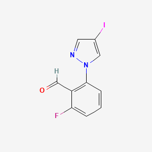 molecular formula C10H6FIN2O B13291374 2-Fluoro-6-(4-iodo-1H-pyrazol-1-yl)benzaldehyde 