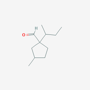 molecular formula C11H20O B13291497 1-(Butan-2-yl)-3-methylcyclopentane-1-carbaldehyde 