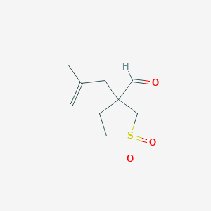 molecular formula C9H14O3S B13291591 3-(2-Methylprop-2-en-1-yl)-1,1-dioxo-1lambda6-thiolane-3-carbaldehyde 