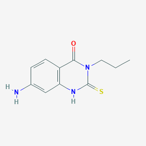 molecular formula C11H13N3OS B13291971 7-Amino-3-propyl-2-sulfanyl-3,4-dihydroquinazolin-4-one 
