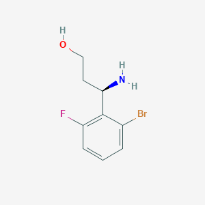 molecular formula C9H11BrFNO B13292036 (3R)-3-Amino-3-(2-bromo-6-fluorophenyl)propan-1-OL 