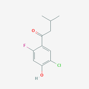 molecular formula C11H12ClFO2 B13292126 1-(5-Chloro-2-fluoro-4-hydroxyphenyl)-3-methylbutan-1-one 
