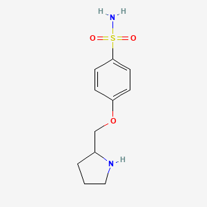 molecular formula C11H16N2O3S B13292172 4-(Pyrrolidin-2-ylmethoxy)benzene-1-sulfonamide 