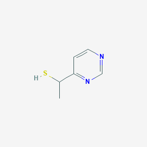 molecular formula C6H8N2S B13292225 1-(Pyrimidin-4-yl)ethane-1-thiol 