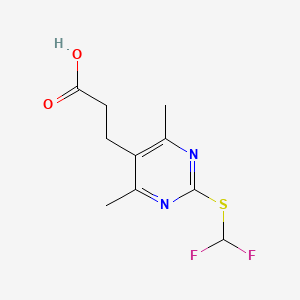 molecular formula C10H12F2N2O2S B13292233 3-{2-[(Difluoromethyl)thio]-4,6-dimethylpyrimidin-5-yl}propanoic acid 