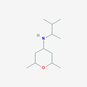 molecular formula C12H25NO B13292489 2,6-dimethyl-N-(3-methylbutan-2-yl)oxan-4-amine 