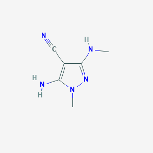 molecular formula C6H9N5 B13292519 5-Amino-1-methyl-3-(methylamino)-1H-pyrazole-4-carbonitrile 