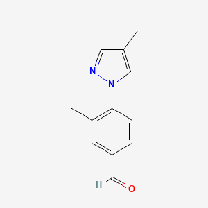 molecular formula C12H12N2O B13292581 3-Methyl-4-(4-methyl-1H-pyrazol-1-YL)benzaldehyde 