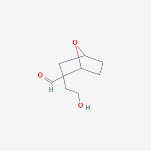 molecular formula C9H14O3 B13292622 2-(2-Hydroxyethyl)-7-oxabicyclo[2.2.1]heptane-2-carbaldehyde 