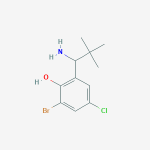 molecular formula C11H15BrClNO B13292664 2-(1-Amino-2,2-dimethylpropyl)-6-bromo-4-chlorophenol 