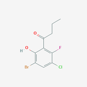 molecular formula C10H9BrClFO2 B13292759 1-(3-Bromo-5-chloro-6-fluoro-2-hydroxyphenyl)butan-1-one 