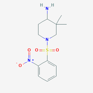 molecular formula C13H19N3O4S B13292813 3,3-Dimethyl-1-(2-nitrobenzenesulfonyl)piperidin-4-amine 