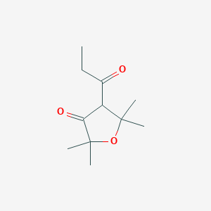 molecular formula C11H18O3 B13292913 2,2,5,5-Tetramethyl-4-propanoyloxolan-3-one 