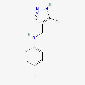 molecular formula C12H15N3 B13293001 4-Methyl-N-[(3-methyl-1H-pyrazol-4-yl)methyl]aniline 