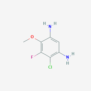 molecular formula C7H8ClFN2O B13293200 4-Chloro-5-fluoro-6-methoxybenzene-1,3-diamine 