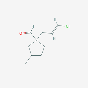 molecular formula C10H15ClO B13293232 1-(3-Chloroprop-2-en-1-yl)-3-methylcyclopentane-1-carbaldehyde 