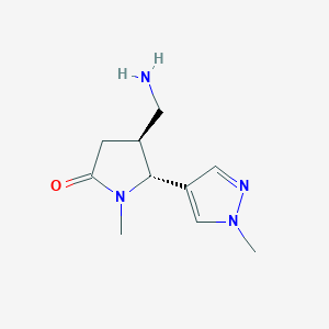 molecular formula C10H16N4O B13293250 (4S,5R)-4-(aminomethyl)-1-methyl-5-(1-methyl-1H-pyrazol-4-yl)pyrrolidin-2-one 