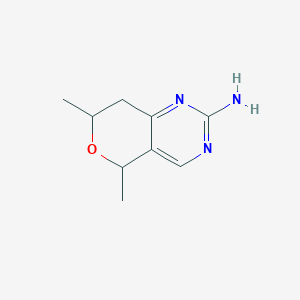 molecular formula C9H13N3O B13293432 5,7-dimethyl-5H,7H,8H-pyrano[4,3-d]pyrimidin-2-amine 