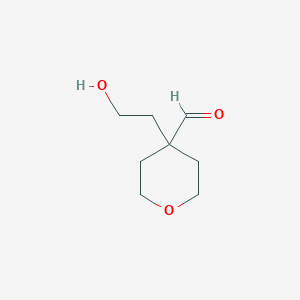 molecular formula C8H14O3 B13293519 4-(2-Hydroxyethyl)oxane-4-carbaldehyde 