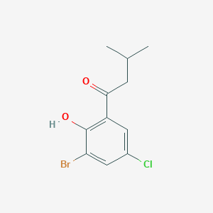 molecular formula C11H12BrClO2 B13293534 1-(3-Bromo-5-chloro-2-hydroxyphenyl)-3-methylbutan-1-one 