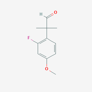 molecular formula C11H13FO2 B13293680 2-(2-Fluoro-4-methoxyphenyl)-2-methylpropanal 