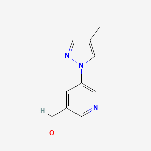 molecular formula C10H9N3O B13293688 5-(4-Methyl-1H-pyrazol-1-yl)pyridine-3-carbaldehyde 