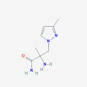 molecular formula C8H14N4O B13293695 2-amino-2-methyl-3-(3-methyl-1H-pyrazol-1-yl)propanamide 