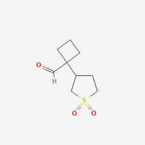 molecular formula C9H14O3S B13293804 1-(1,1-Dioxo-1lambda6-thiolan-3-yl)cyclobutane-1-carbaldehyde 