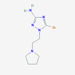 molecular formula C8H14BrN5 B13293920 5-Bromo-1-[2-(pyrrolidin-1-yl)ethyl]-1H-1,2,4-triazol-3-amine 