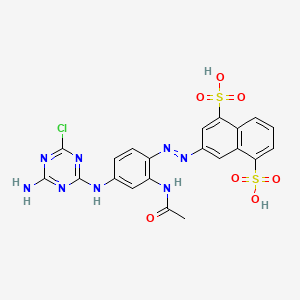 molecular formula C21H17ClN8O7S2 B1329402 1,5-Naphthalenedisulfonic acid, 3-[[2-(acetylamino)-4-[(4-amino-6-chloro-1,3,5-triazin-2-yl)amino]phenyl]azo]- CAS No. 6539-67-9