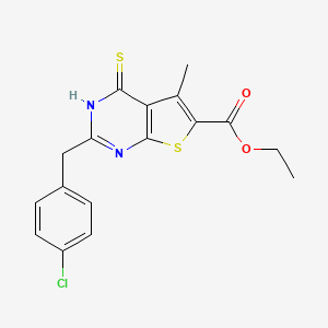 molecular formula C17H15ClN2O2S2 B13294140 Ethyl 2-(4-chlorobenzyl)-4-mercapto-5-methylthieno[2,3-d]pyrimidine-6-carboxylate CAS No. 784172-20-9