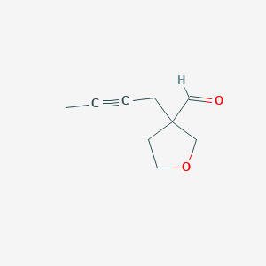 molecular formula C9H12O2 B13294349 3-(But-2-yn-1-yl)oxolane-3-carbaldehyde 