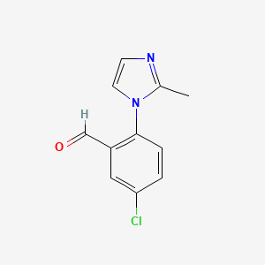 molecular formula C11H9ClN2O B13294469 5-Chloro-2-(2-methyl-1H-imidazol-1-yl)benzaldehyde 