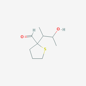 molecular formula C9H16O2S B13294471 2-(3-Hydroxybutan-2-yl)thiolane-2-carbaldehyde 