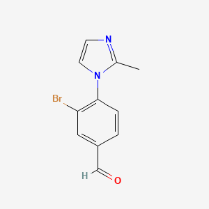 molecular formula C11H9BrN2O B13294477 3-Bromo-4-(2-methyl-1H-imidazol-1-yl)benzaldehyde 