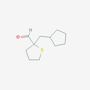 molecular formula C11H18OS B13294498 2-(Cyclopentylmethyl)thiolane-2-carbaldehyde 